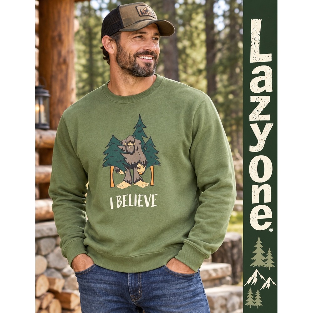 Lazy One Bigfoot I Believe Sweatshirt Green Sasquatch Graphic Crewneck Large